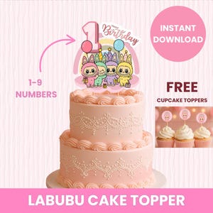 Labubu cake topper Labubu Birthday Bundle Party Decor Cake & Cupcake Toppers Cute Birthday Supplies