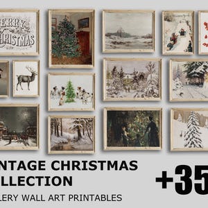 Christmas Vintage Printable Landscape Painting, Gallery Wall Art Set Of 350, Xmas Bundle Prints, Antique Gallery Set Of 350, Xmas Wall Art