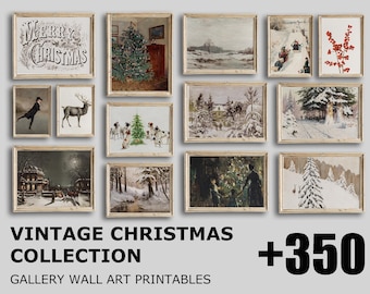 Christmas Vintage Printable Landscape Painting, Gallery Wall Art Set Of 350, Xmas Bundle Prints, Antique Gallery Set Of 350, Xmas Wall Art