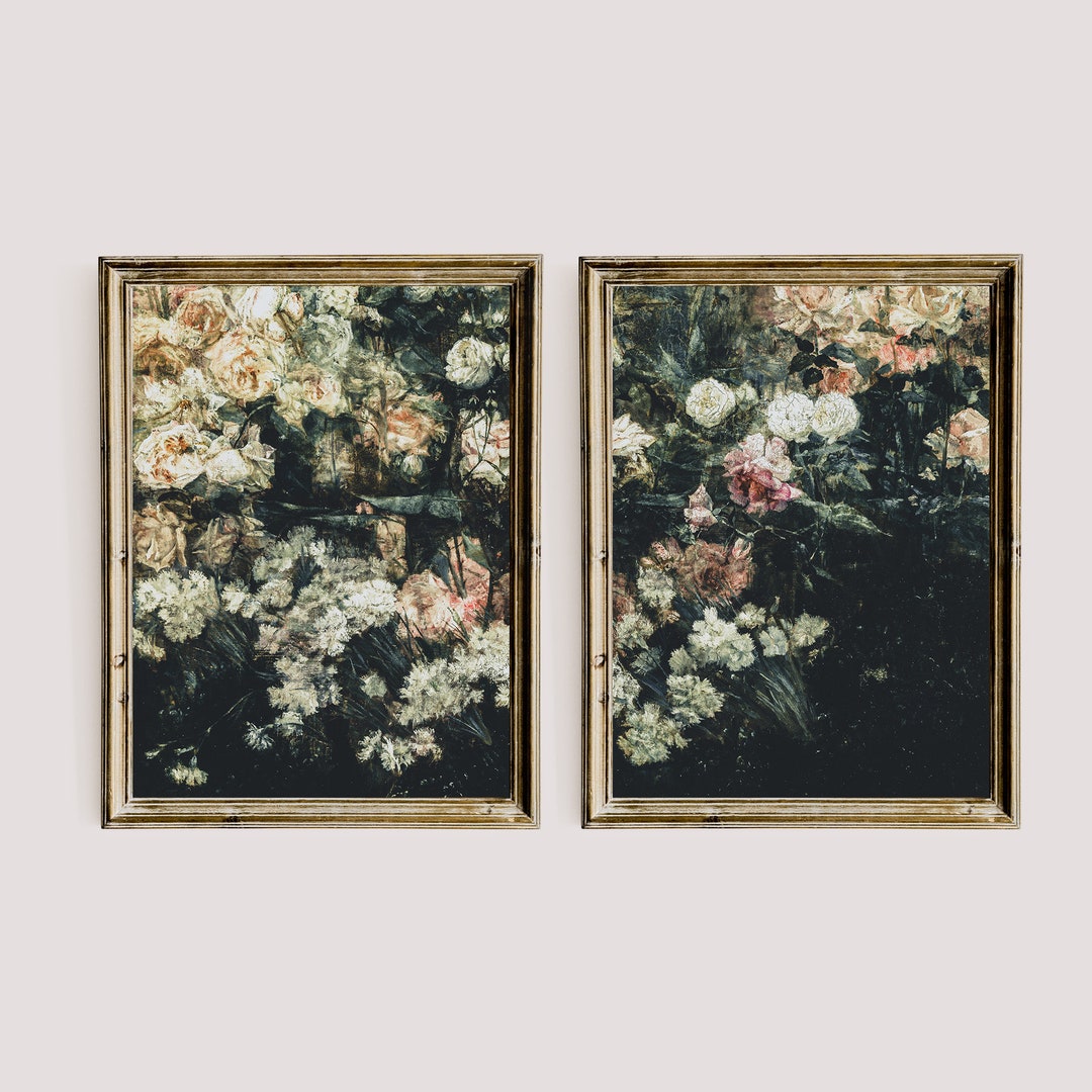 Dark Rose Still Life Painting, Moody Printable Gallery Wall Art Set of ...