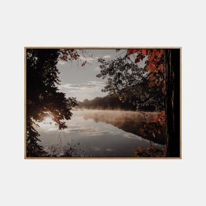 Otoño paisaje lago imprimible, otoño imprimible paisaje arte de la pared, cartel del bosque de otoño, impresión digital del lago de la naturaleza de otoño