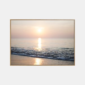 Pastel con estampado costero al atardecer, imprimible costero moderno, cartel del océano tropical, playa de verano de California, conjunto de playa rubor