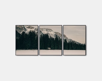 Winter Gallery Wall Art Set Of 3, Modern Winter Forest Poster, Pine Trees Prints, Snow Gallery Landscape Printable Set