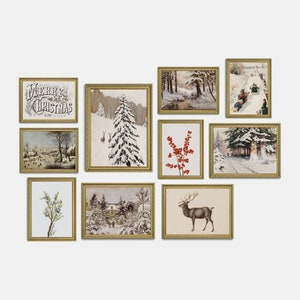 Christmas Vintage Printable, Gallery Wall Art Set Of 10, Xmas Prints, Antique Christmas Poster, Holiday Winter Painting