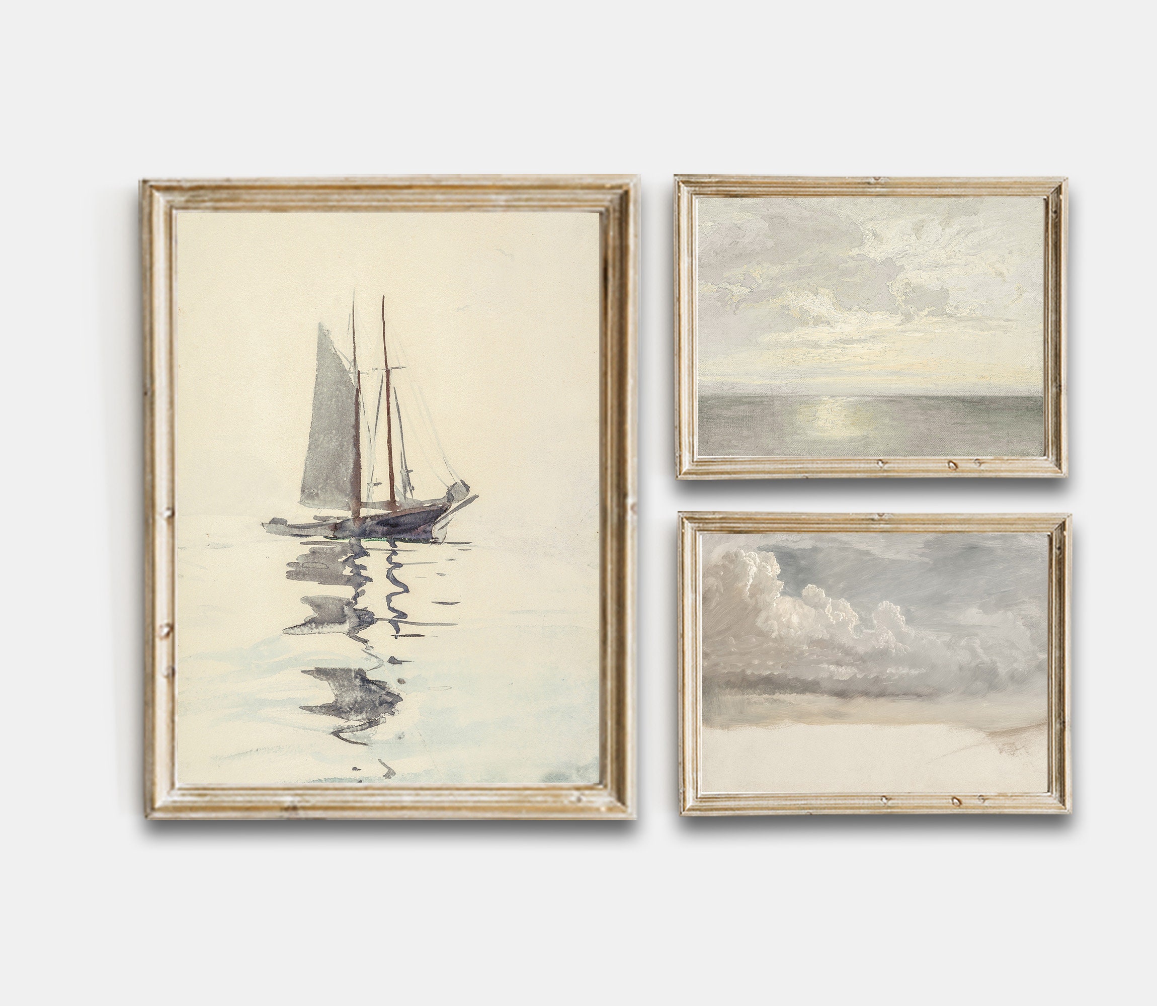 Vintage Printable Gallery Wall Art Set of 3, Antique Nautical Sailboat ...