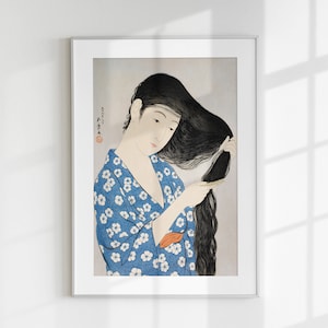 Woman Portrait Poster, Her Art Print, Vintage Feminine Figure Wall Art, Antique Woman Printable, Japanese Female Poster