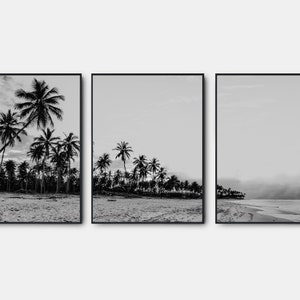 Palm Tree Print, Beach Black And White Print, Gallery Wall Art Set Of 3, Black and White Wall Art, Tropical Ocean Poster