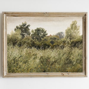 Gedempte zomer vintage landschap print kunst aan de muur, zomer land antiek schilderij, antieke boerderij digitaal afdrukbaar