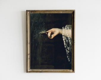 Pintura de retrato victoriano de mujer cambiante, arte de pared imprimible vintage oscuro, decoración de academia oscura, impresión de mujer victoriana
