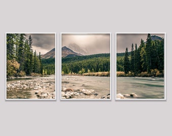 Set Of 3 Mountain Prints, Forest Wall Art Large Prints, Printable Wall Art Nature, 3 Piece Natural Landscape Forest