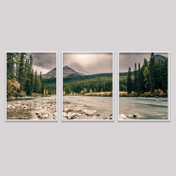 Set Of 3 Mountain Prints, Forest Wall Art Large Prints, Printable Wall Art Nature, 3 Piece Natural Landscape Forest
