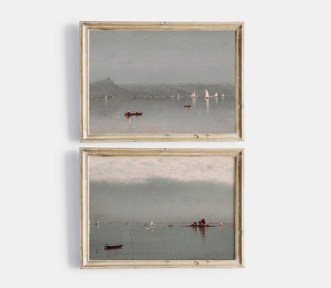 Antique Vintage Lake Coastal Painting, Vintage Printable Gallery Wall ...