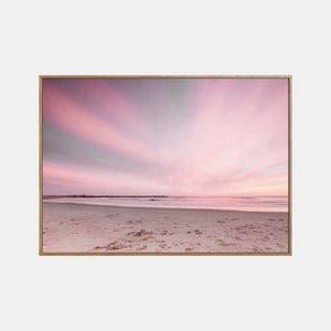 Impressão de oceano pastel, impressão costeira moderna, pôster de oceano tropical, praia de verão na Califórnia, conjunto de praia blush, arte de parede