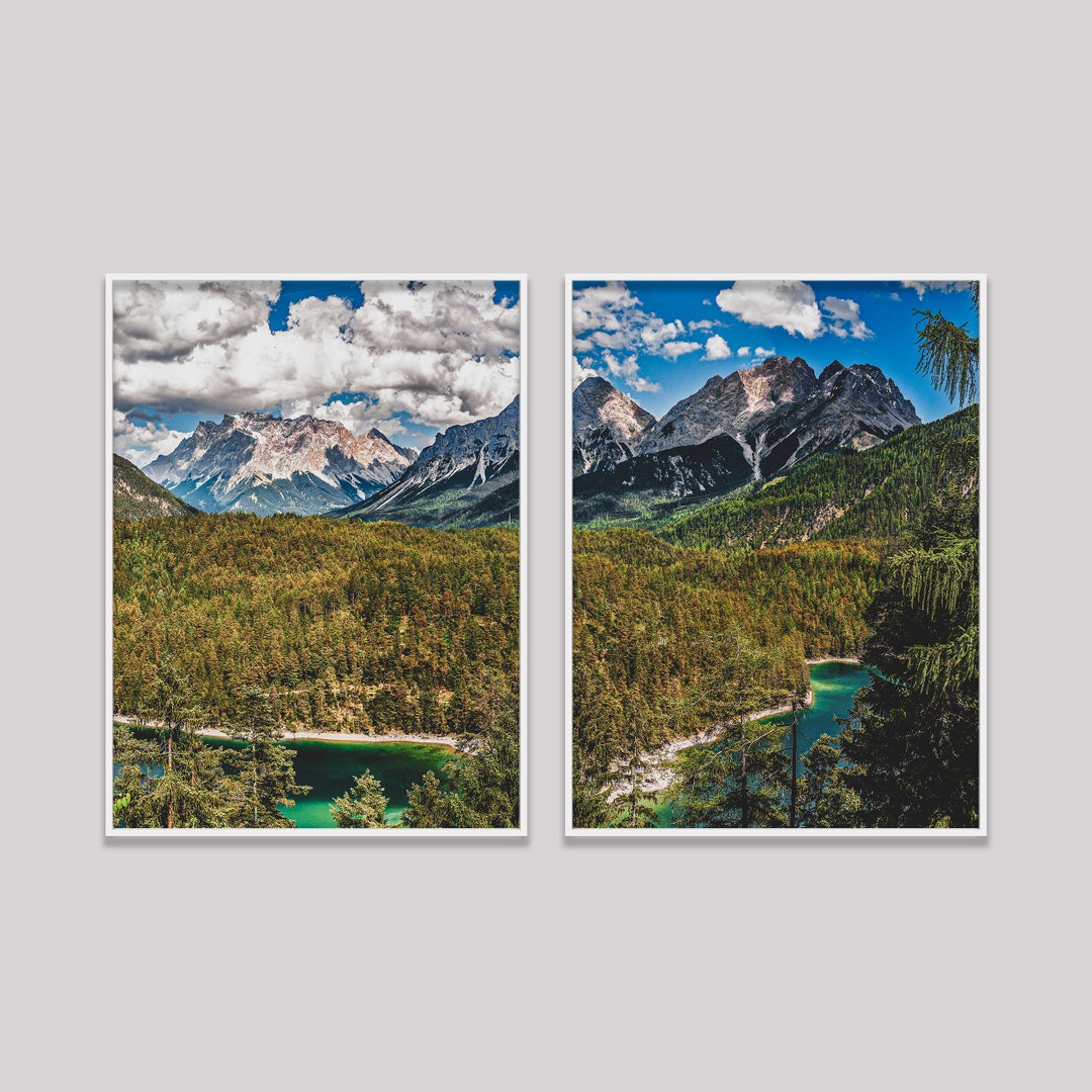 Set of 2 Mountain Prints, Forest Wall Art Large Prints, Printable Wall ...