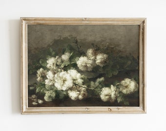 Vintage Botanical Still Life Print, Flower Printable, Antique Neutral Still Life Painting, Vintage Botanical Wall Art