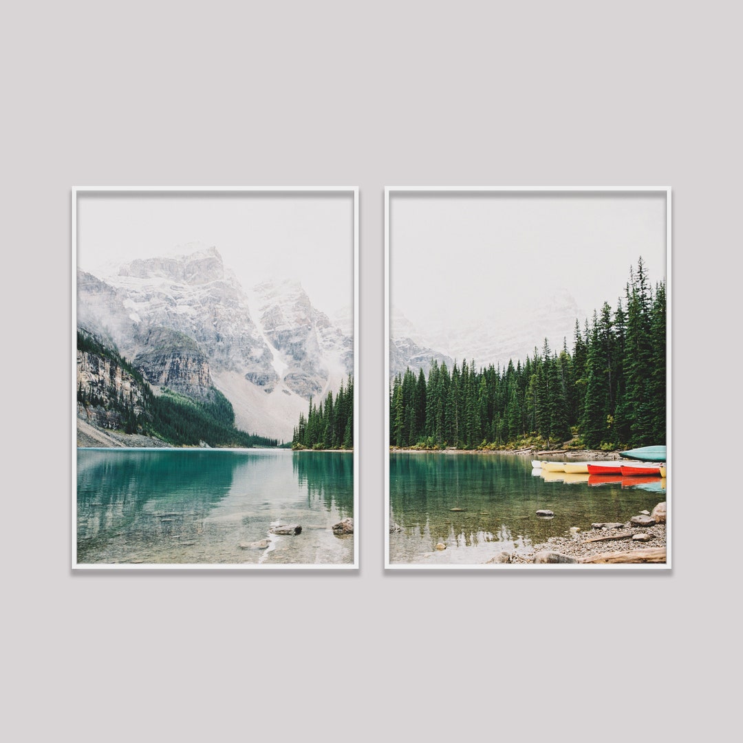 Set of 2 Mountain Prints, Forest Wall Art Large Prints, Printable Wall ...