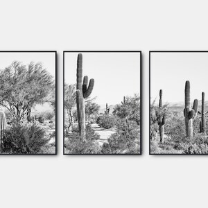 Saguaro Print, Galerie Wand Kunst 3er Set, Arizona Wüste Schwarz Weiß Print, Saguaro Poster, Schwarz Und Weiß Wandkunst