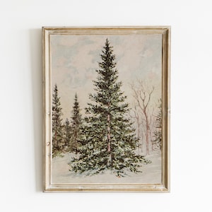 Christmas Vintage Printable, Xmas Print, Antique Tree Poster, Winter Xmas Vintage Wall Art, Christmas Tree Painting
