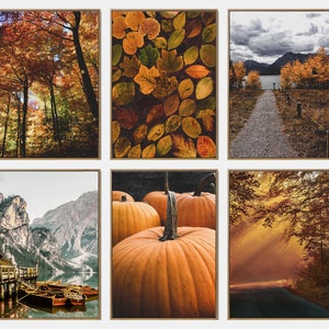Herbst Landschaft druckbare Set, Herbst Galerie Wand Kunst Set von 6, Herbst Blätter Poster, Herbst Kürbis Fotografie Drucke