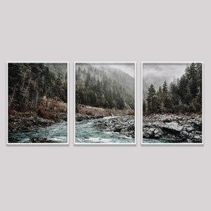 Set Of 3 Mountain Prints, Forest Wall Art Large Prints, Printable Wall Art Nature, 3 Piece Natural Landscape Forest