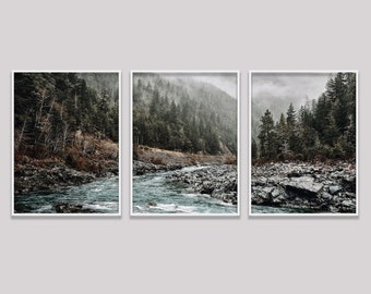 Set Of 3 Mountain Prints, Forest Wall Art Large Prints, Printable Wall Art Nature, 3 Piece Natural Landscape Forest