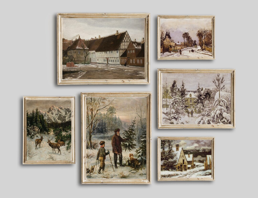 Antique Winter Prints, Vintage Printable Landscape Gallery Wall Art Set ...