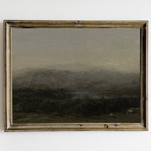 Stimmungsvolle Waldlandschaft, dunkle Vintage druckbare Wandkunst, antike Vintage Wald, dunkles Academia Decor