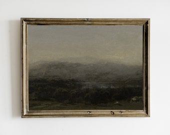 Moody Forest landschapsschilderkunst, donkere vintage afdrukbare muurkunst, antiek vintage bos, donker Academia decor
