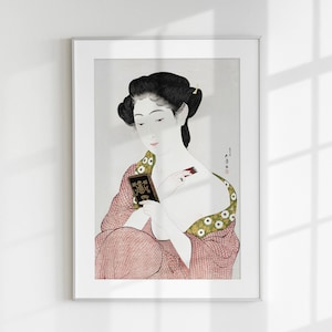 Woman Portrait Poster, Her Art Print, Vintage Feminine Figure Wall Art, Antique Woman Printable, Japanese Female Poster