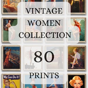 Poster con ritratto di donna, la sua stampa artistica, set di 80 stampe da parete per galleria, pacchetto antico vittoriano, stampa femminile vintage
