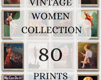 Woman Portrait Poster, Her Art Print, Gallery Wall Art Set Of 80, Antique Bundle Victorian, Vintage Feminine Printable
