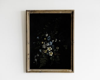 Moody Vintage Floral Print, Dark Vintage Printable Wall Art, Dark Academia Decor Painting, Botanical Goth Print