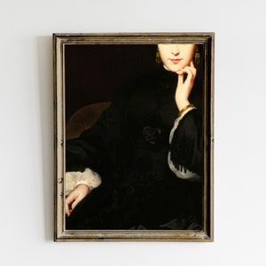 Moody Woman Victorian Portrait Painting, Dark Vintage Printable Wall Art, Dark Academia Decor, Victorian Woman Print