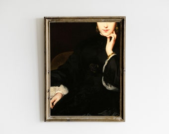 Pintura de retrato victoriano de mujer cambiante, arte de pared imprimible vintage oscuro, decoración de academia oscura, impresión de mujer victoriana