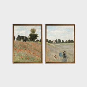 Claude Monet, Mohnfeld, Vintage Landschaft druckbare Galerie Wand Kunst 2er Set, Sommer Land antike Gemälde