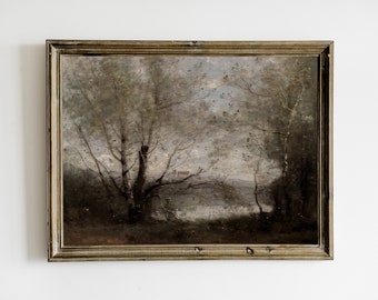 Moody Forest Landscape Painting, Dark Vintage Printable Wall Art, Antique Vintage Forest, Dark Academia Decor
