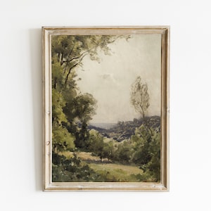 Muted Summer Vintage Landscape Print Wall Art, Summer Country Antique Painting, Antique Farmhouse Digital Printable