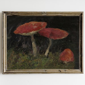 Woodland Mushroom Print, Dark Vintage Printable Wall Art, Cottagecore Painting, Dark Academia Decor, Woodland Nursery