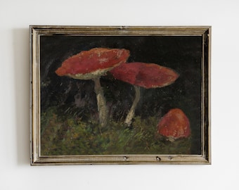 Woodland Mushroom Print, Dark Vintage Printable Wall Art, Cottagecore Painting, Dark Academia Decor, Woodland Nursery