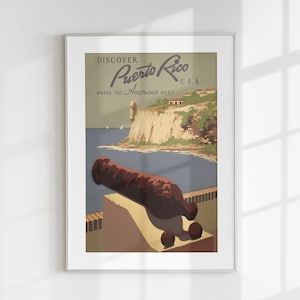 Travel Poster, Puerto Rico Print, Vintage Poster, Puerto Rico Printable, Digital Travel Gift, World Country Wall Art