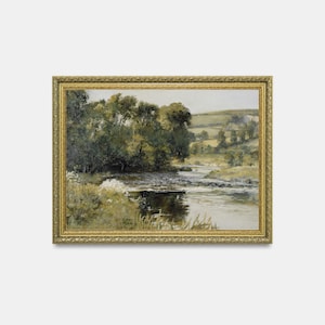 Muted Summer Vintage Landscape Print Wall Art, Antique River Digital Printable, Summer Country Antique Paintings image 5