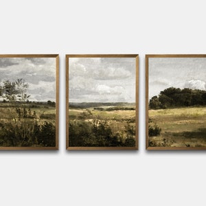 Sommer Land Antike Gemälde, Vintage Landschaft druckbare Galerie Wand Kunst 3er Set, gedämpfte Sommer Drucke Wandkunst