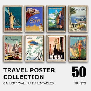 Travel Posters, American Print, Gallery Wall Art Set Of 50, Vintage Poster, USA Bundle Printable, Digital Travel Gifts
