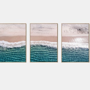 Pastel Ocean Print Set Of 3, Modern Coastal Printable, Tropical Ocean Poster, Summer California Beach, Blush Beach Set