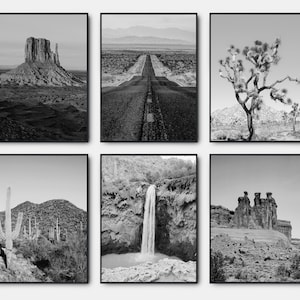 Saguaro Prints, Gallery Wall Art Set Of 6, Arizona Desert Black And White Prints, Joshua Tree Black And White Wall Art