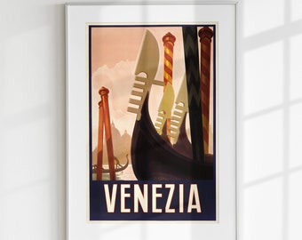 Travel Poster, Italy Print, Vintage Poster, Venice Printable, Digital Travel Gift, World Country Wall Art, Retro Italy