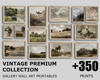 Pittura di paesaggio di campagna stampabile vintage, Mega Bundle, stampe di natura di montagna antica, arte della parete, set di +350 download digitale