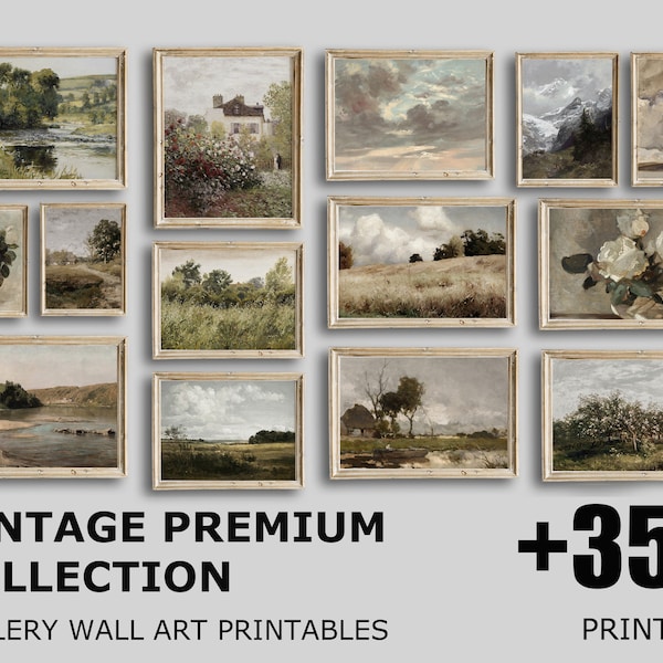 Pittura di paesaggio di campagna stampabile vintage, Mega Bundle, stampe di natura di montagna antica, arte della parete, set di +350 download digitale