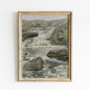 Antique Vintage Lake Coastal Painting, Printable Lake Painting, Warm Wall Art, Antique Muted Vintage Coastal Print