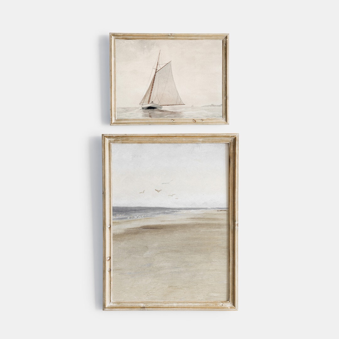 Vintage Printable Gallery Wall Art Set of 2, Antique Nautical Sailboat ...